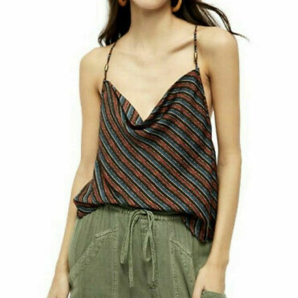 Free People Tops - Free People Women's Multicolor Striped Stevie Cowl Neck Camisole Tank Top Size M